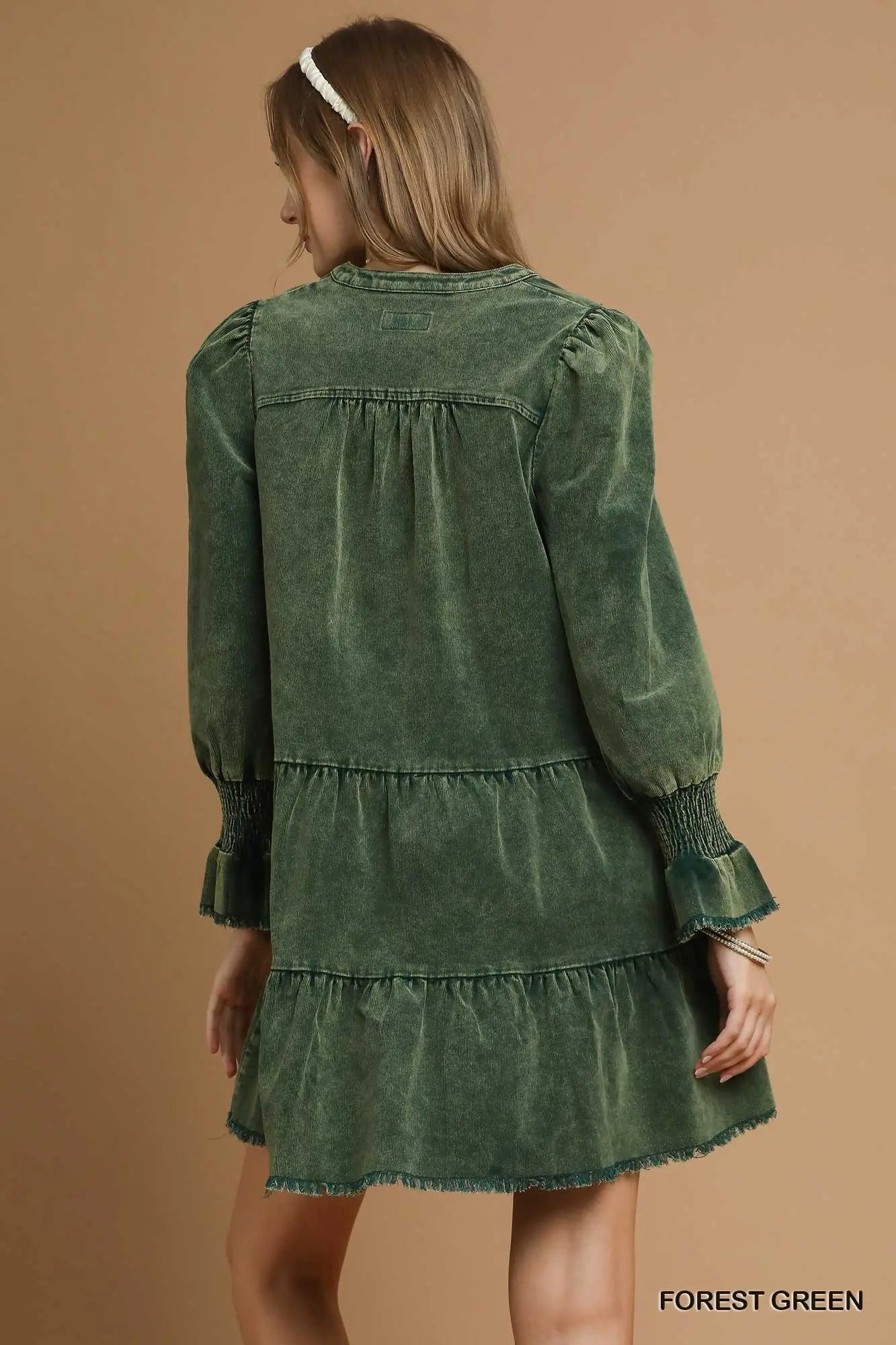 DENIM & CORDS DRESS- FOREST GREEN