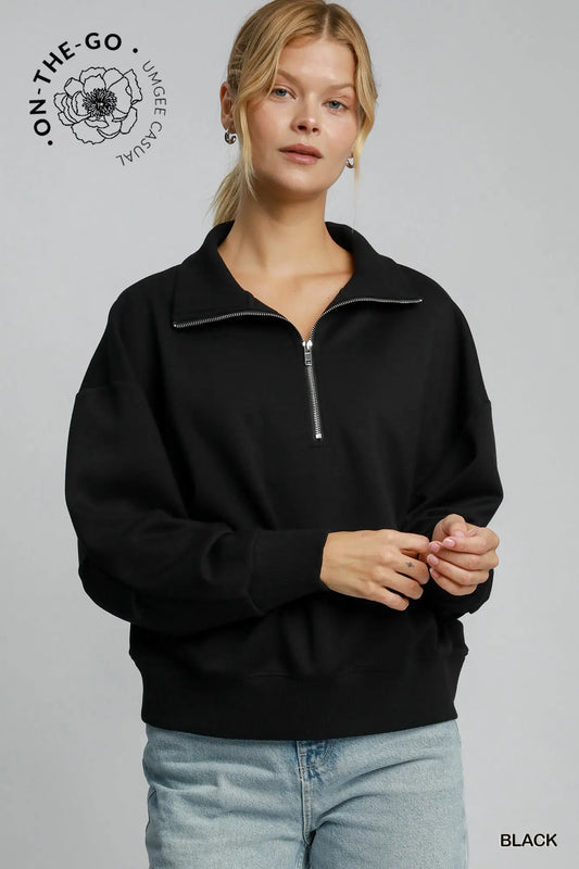 PENNY LUXEKNIT HALF ZIP TOP - BLACK