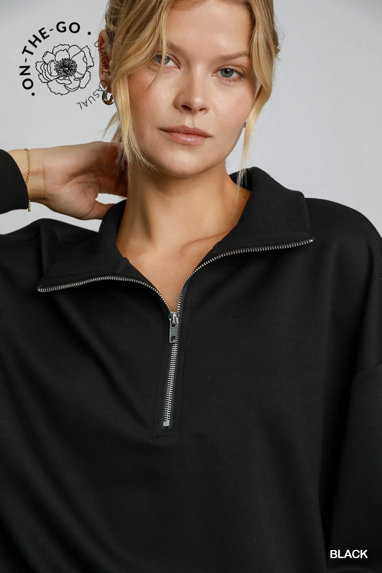 PENNY LUXEKNIT HALF ZIP TOP - BLACK