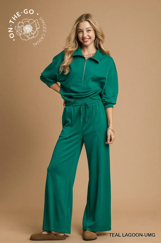 PENNY LUXEKNIT HALF ZIP TOP - TEAL LAGOON