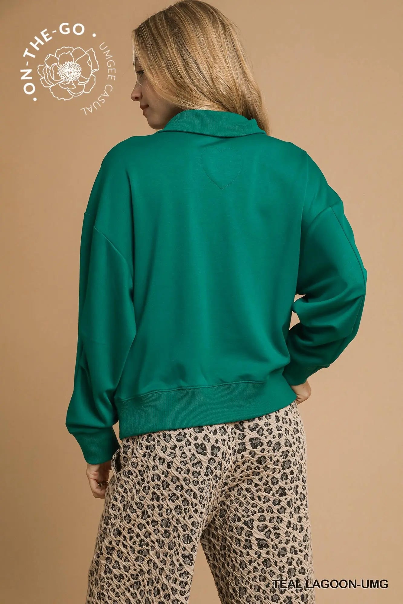 PENNY LUXEKNIT HALF ZIP TOP - TEAL LAGOON