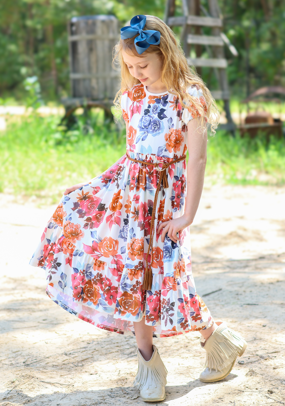 FALL FLORAL MIDI HI LOW DRESS