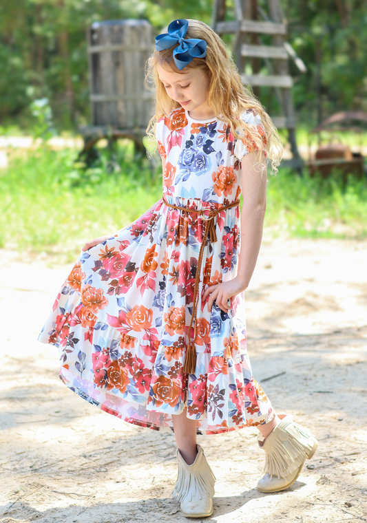FALL FLORAL MIDI HI LOW DRESS