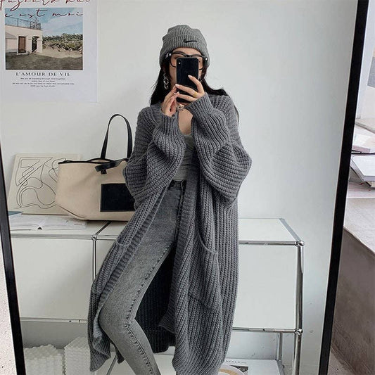 MID-LENGTH LOOSE CARDIGAN - GRAY