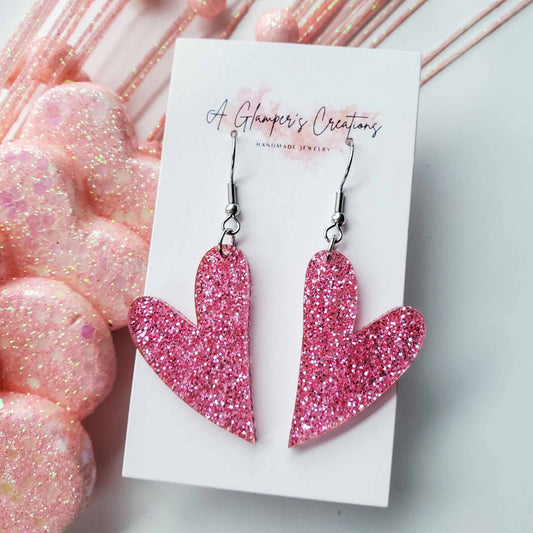 PINK GLITTER WHIMSY HEART EARRINGS
