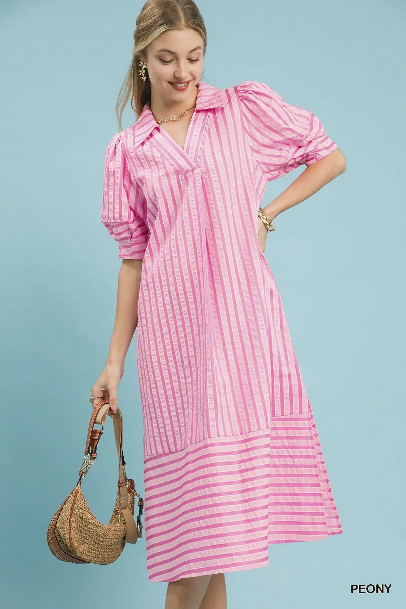STRIPED MIDI DRESS