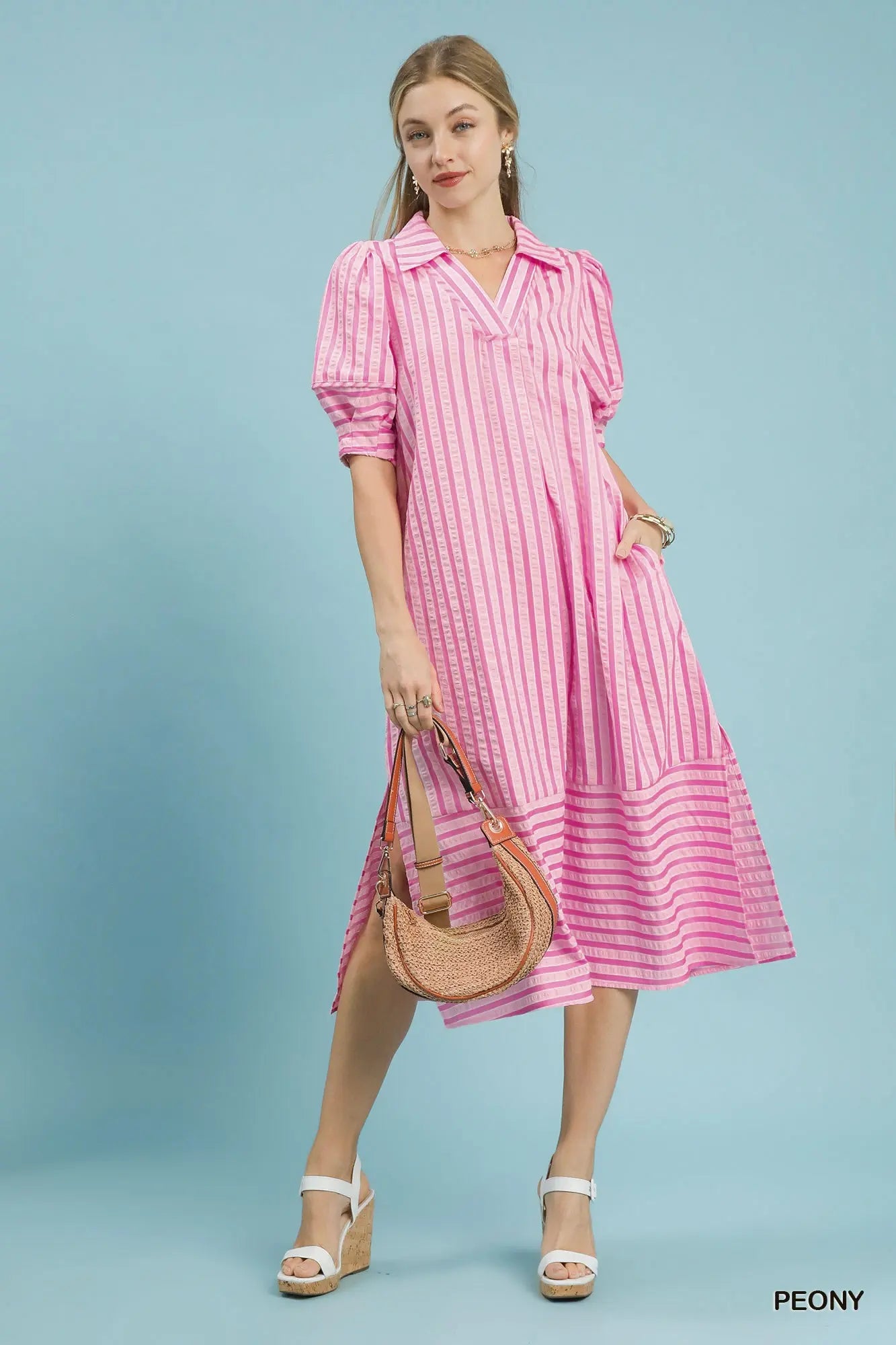 STRIPED MIDI DRESS