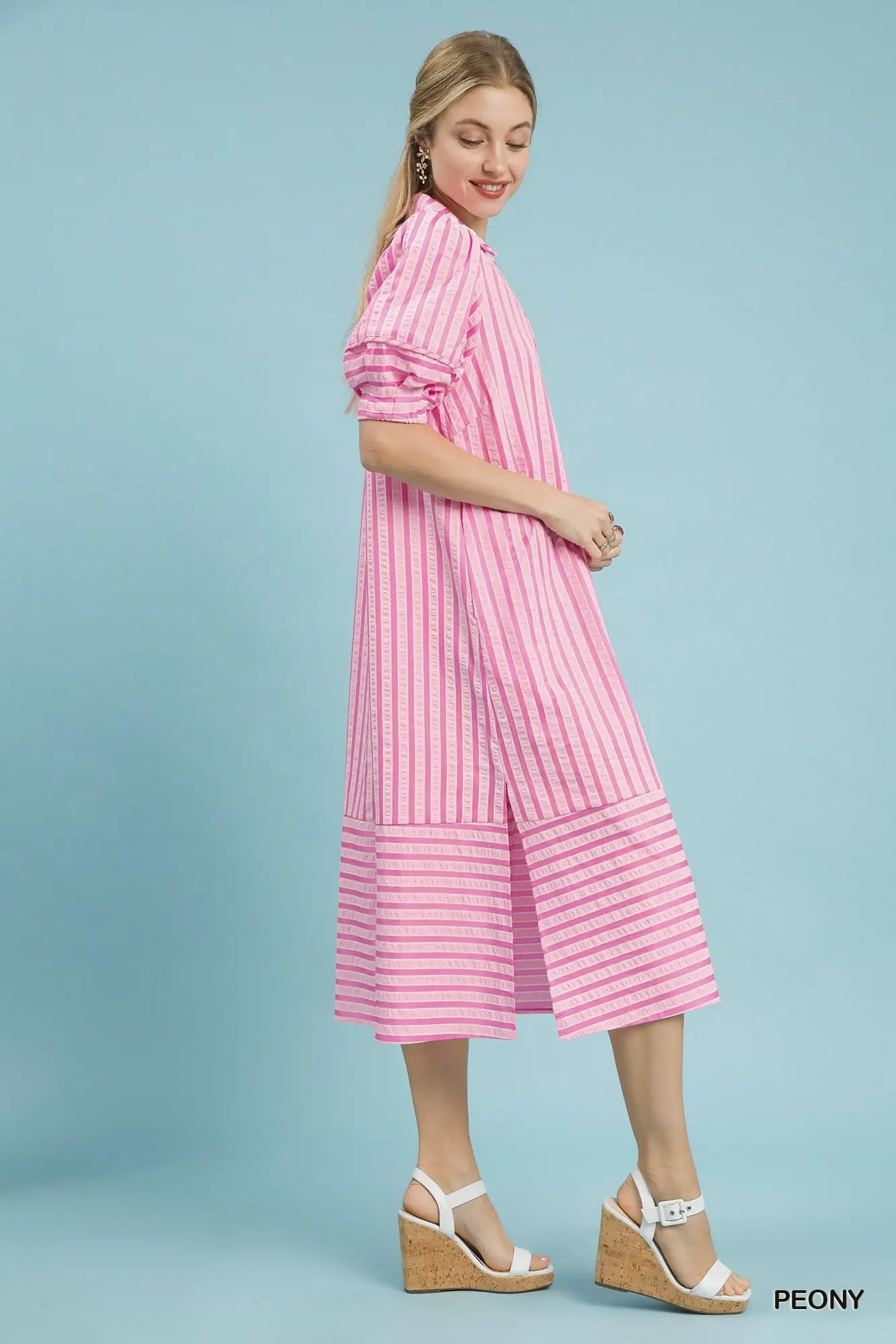 STRIPED MIDI DRESS