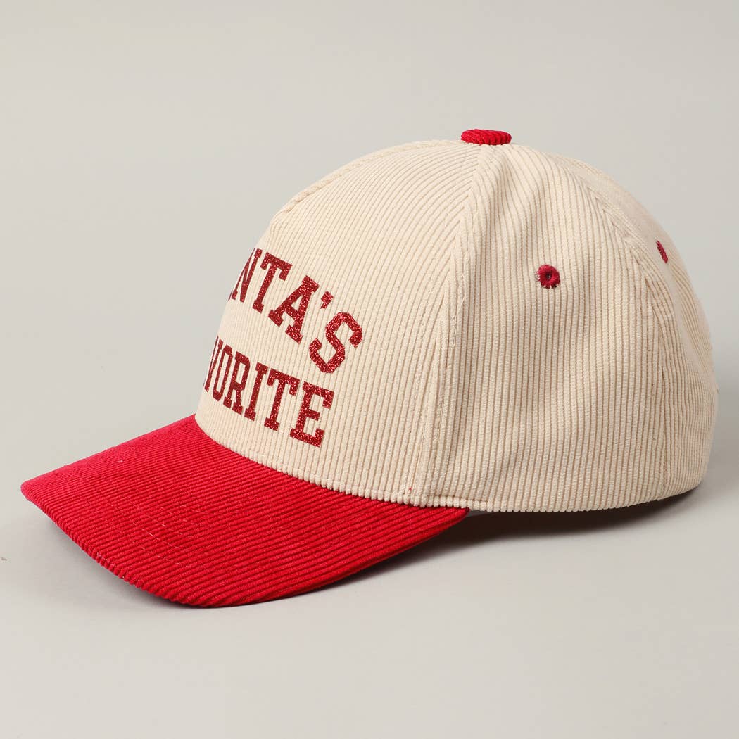 SANTA'S FAVORITE GLITTER CORDUROY TRUCKER HAT