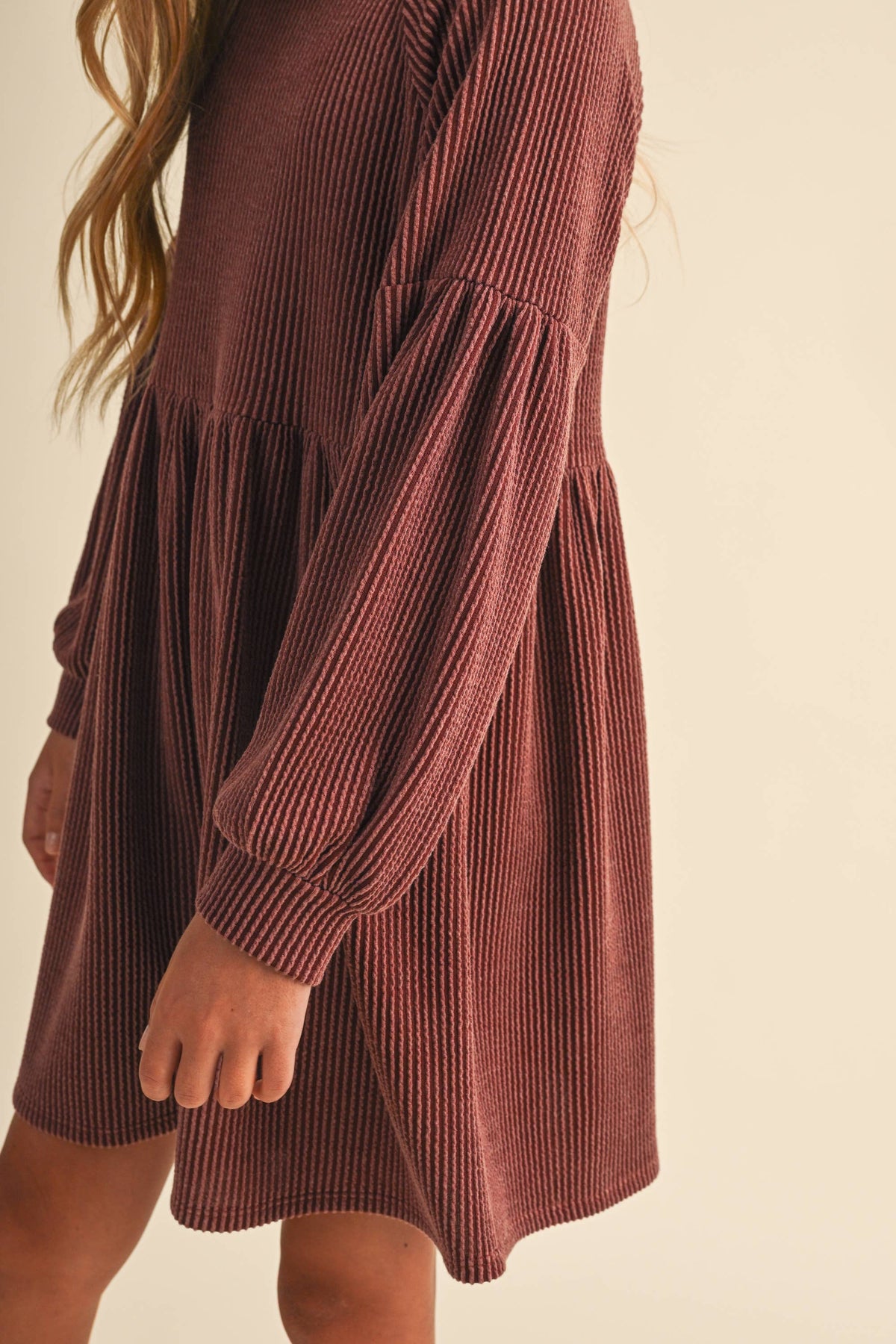 TWEEN KIDS GIRLS BABYDOLL KNIT DRESS (7-14): RAISIN / 7/8