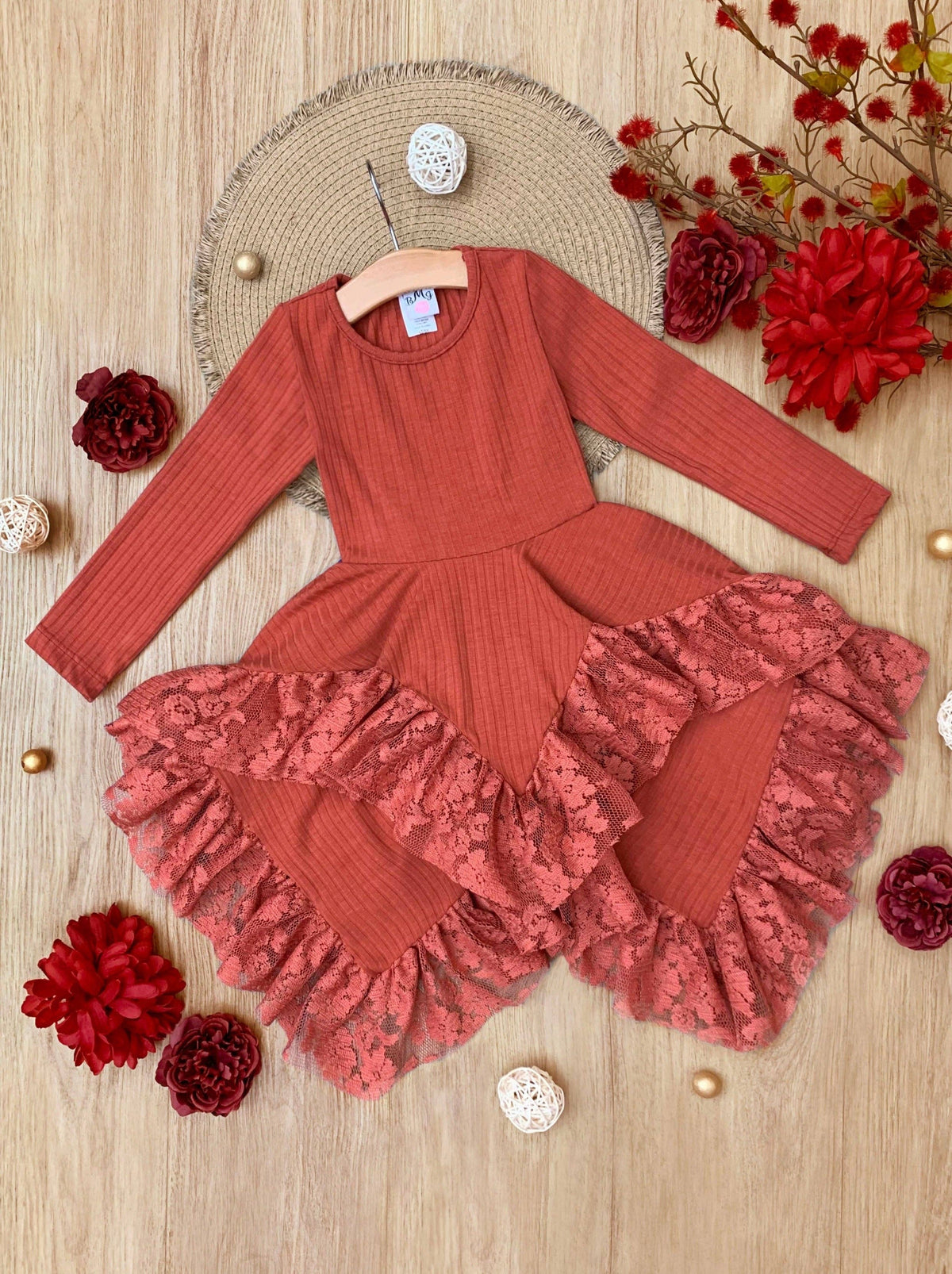 Style Queen Rust Lace Tunic: Orange / 7Y/8Y