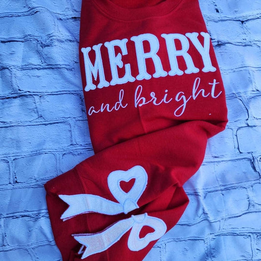 MERRY & BRIGHT XMAS BOW SWEATSHIRT