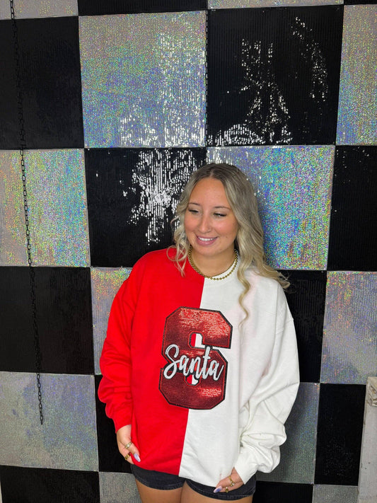 Split Crewneck White/Red- Black S Santa: XL