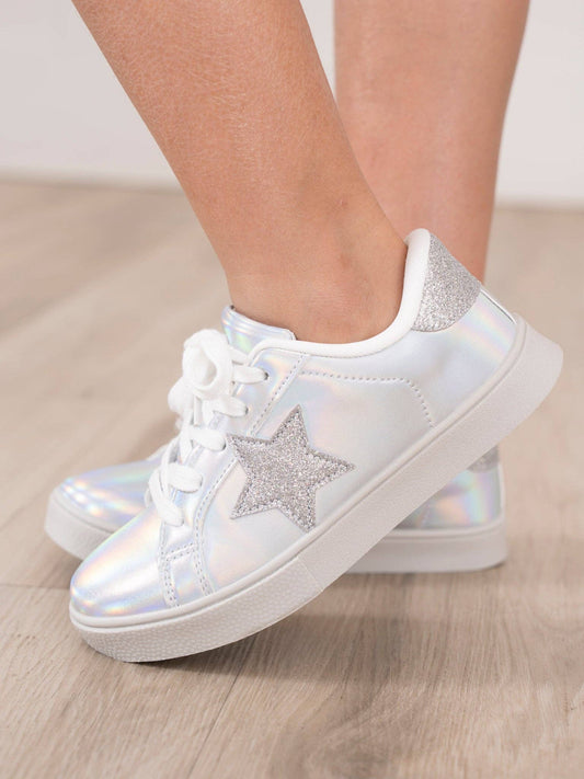 HOLOGRAPHIC SPARKLE STAR SNEAKERS - SILVER