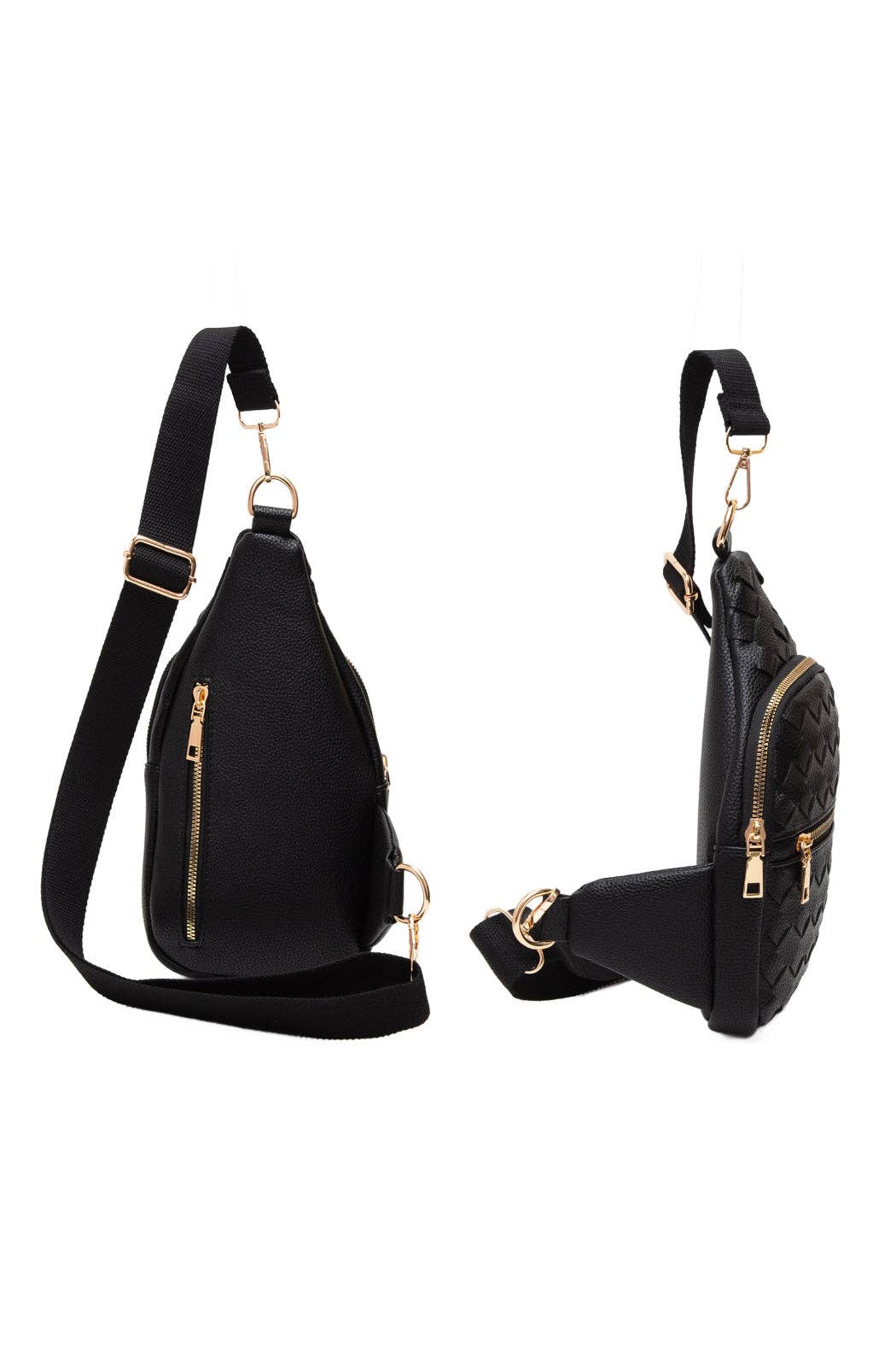 Woven Vegan Leather Sling Bag: Gold