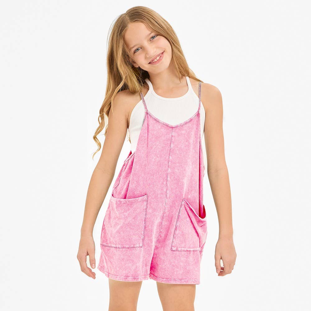 Two Pocket Mineral Wash Overall Romper / Onesie: Denim Blue / XL