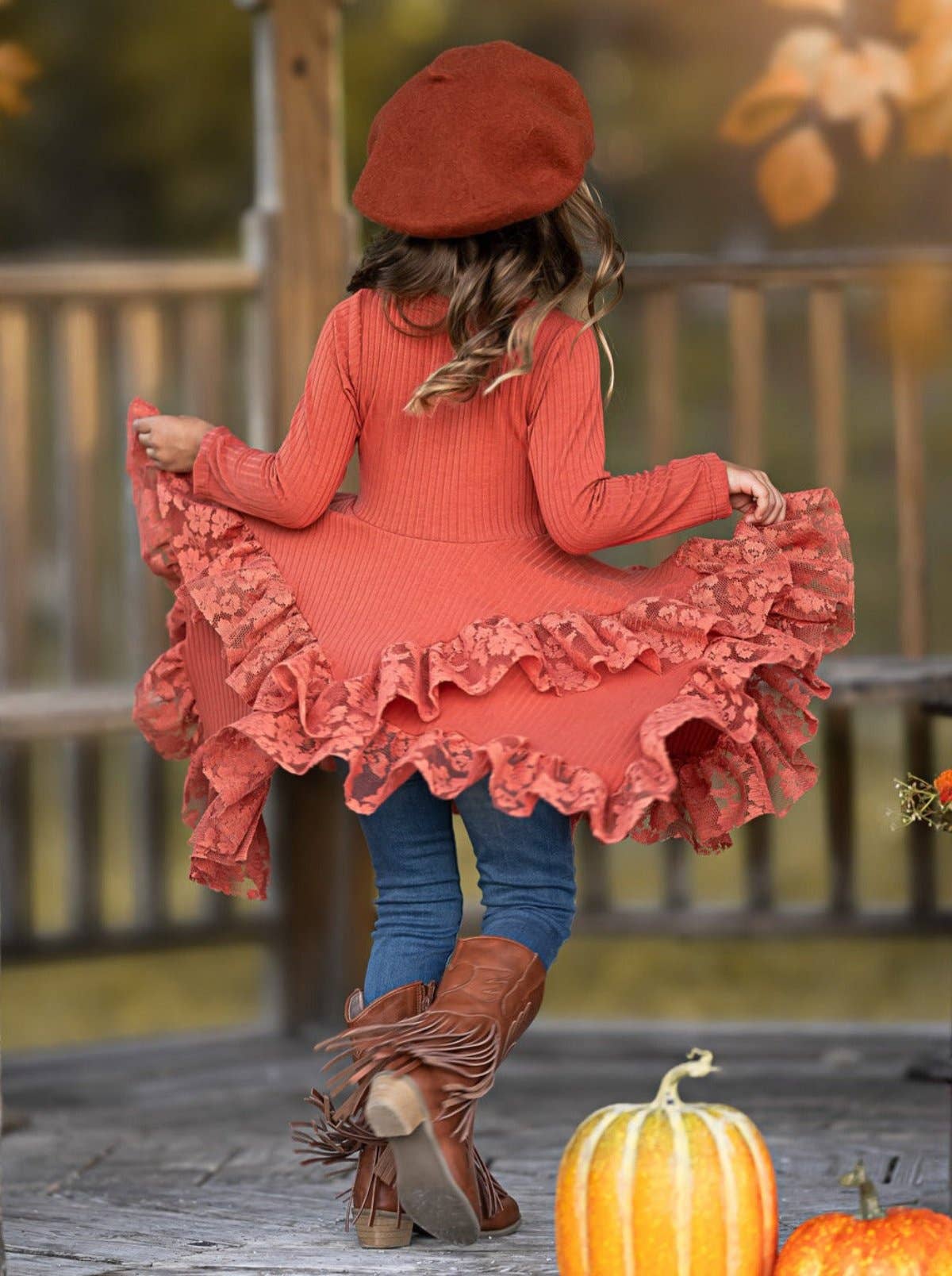 Style Queen Rust Lace Tunic: Orange / 6Y/6X