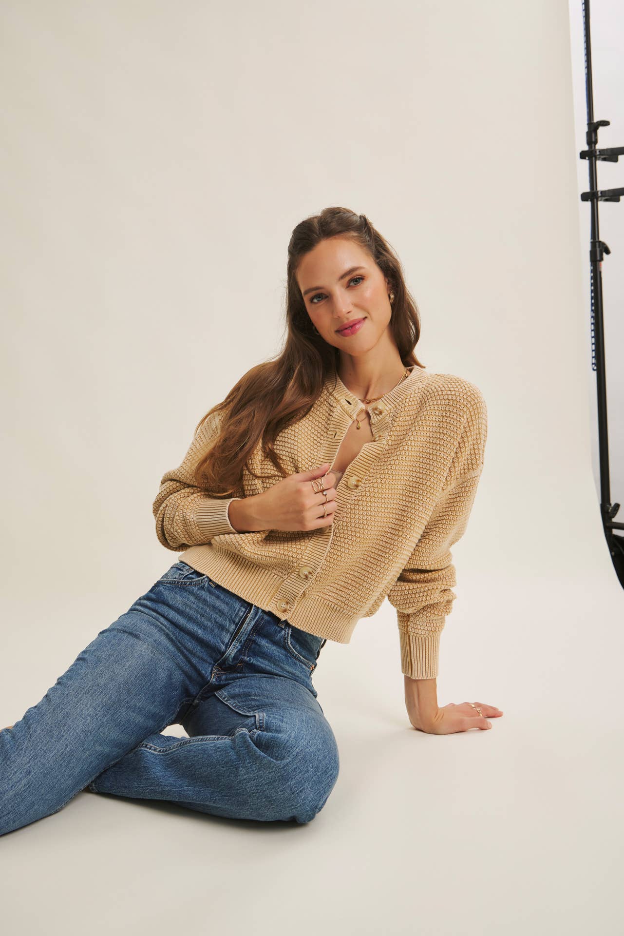 PERFECT FOR ANY SEASON MINERAL-WASHED CABLE KNIT CARDIGAN: PALE MAUVE / S