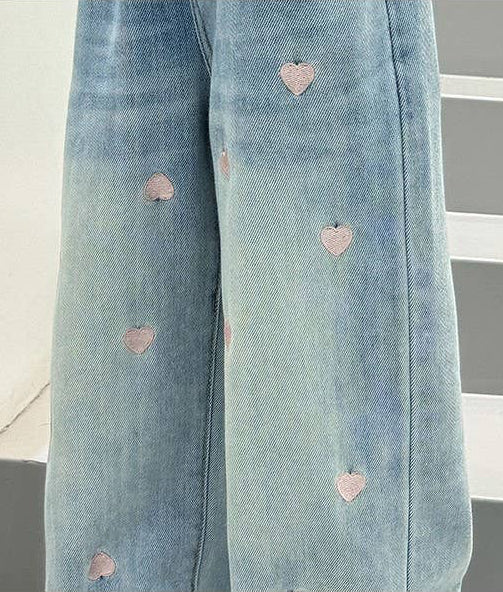 HEART EMBROIDERY WIDE LEG JEANS