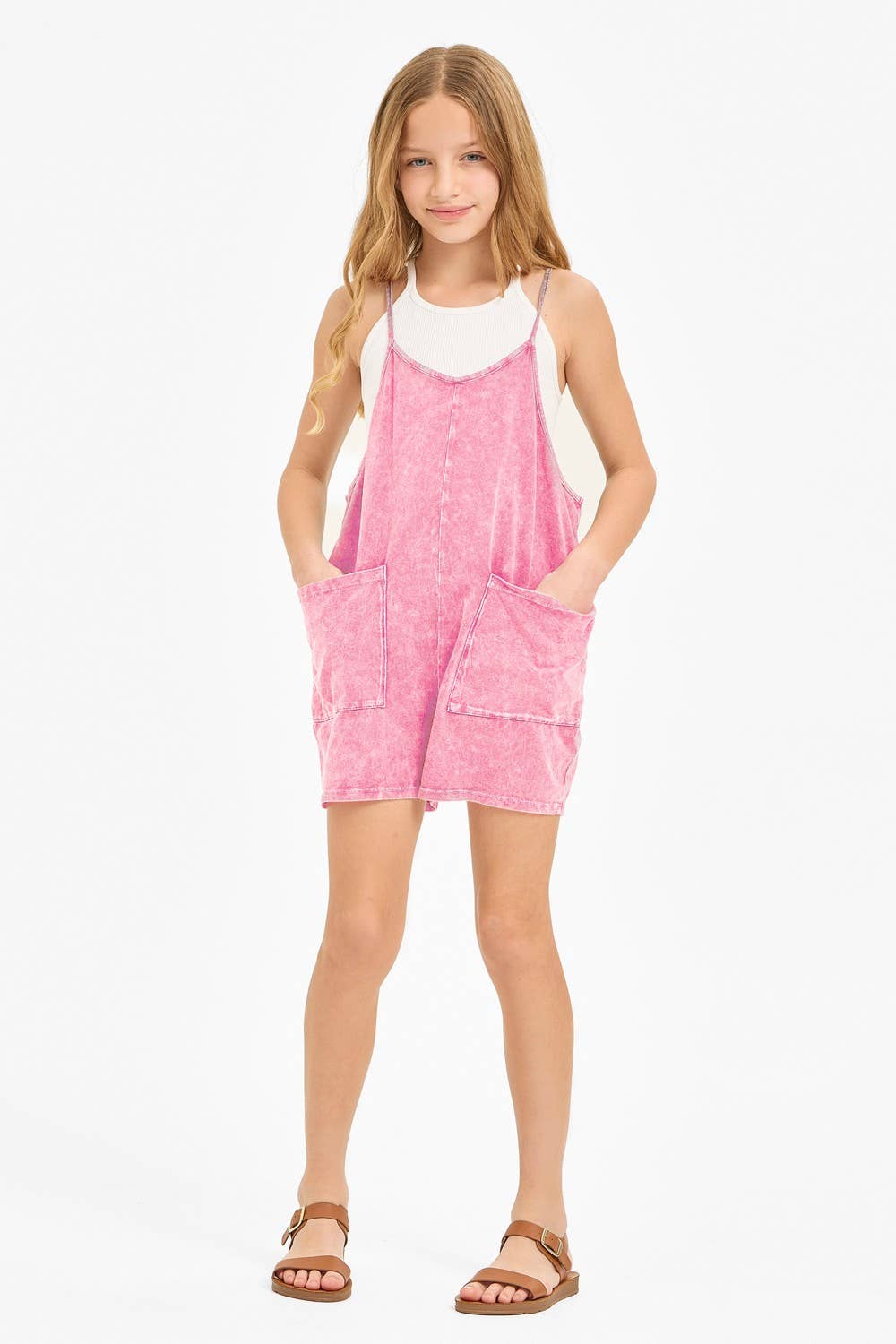 Two Pocket Mineral Wash Overall Romper / Onesie: Denim Blue / XL