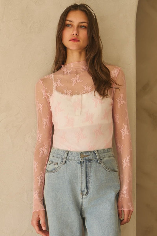 FLORAL LACE TOP - ORCHID PINK