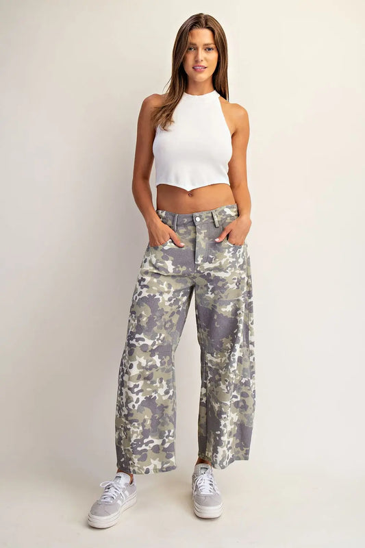 SAGE CAMO BARREL JEANS