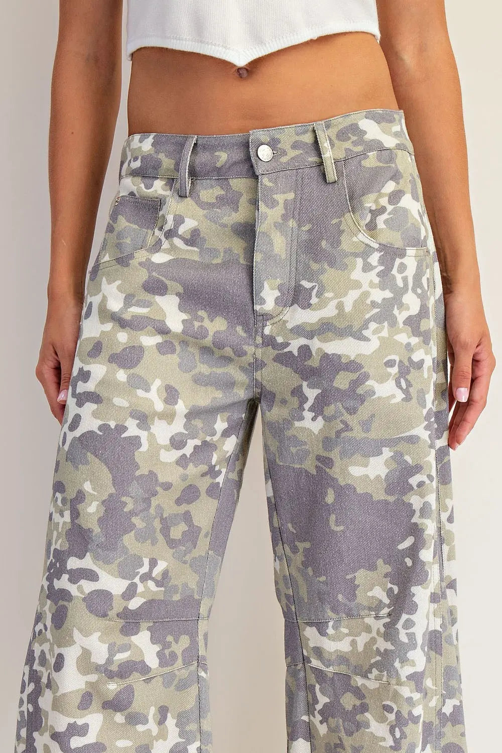 SAGE CAMO BARREL JEANS