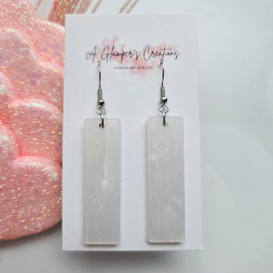 WHITE MARBLE PEARL BAR EARRINGS