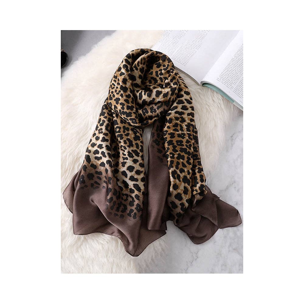 LEOPARD GRADIENT SILK SCARF - CARMEL