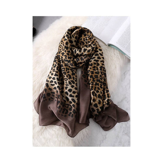 LEOPARD GRADIANT SILK SCARF -KHAKI