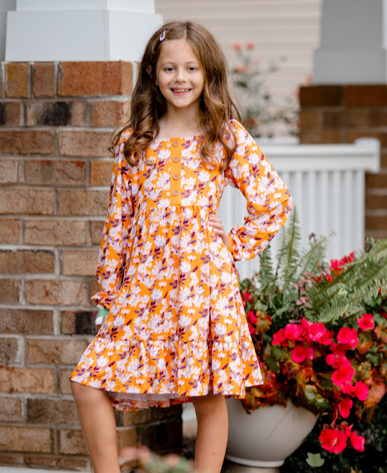 MARIGOLD FLORAL TIERED DRESS