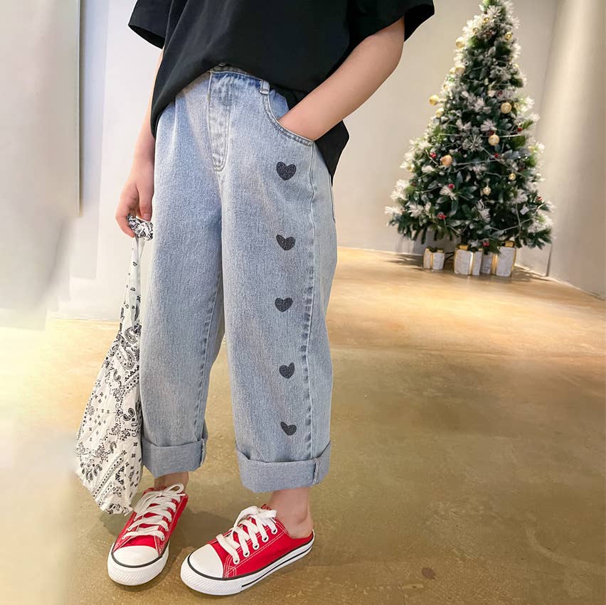 HEART WIDE LEG DENIM JEANS