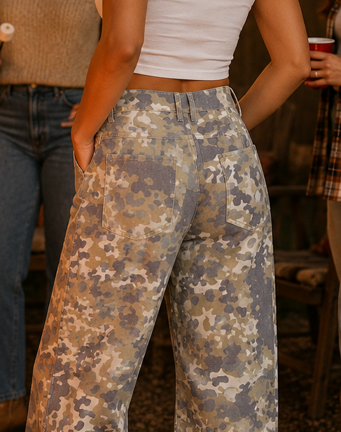 SAGE CAMO BARREL JEANS