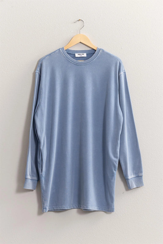 MUST BE LOVE MINI SWEATSHIRT DRESS - GRAY BLUE