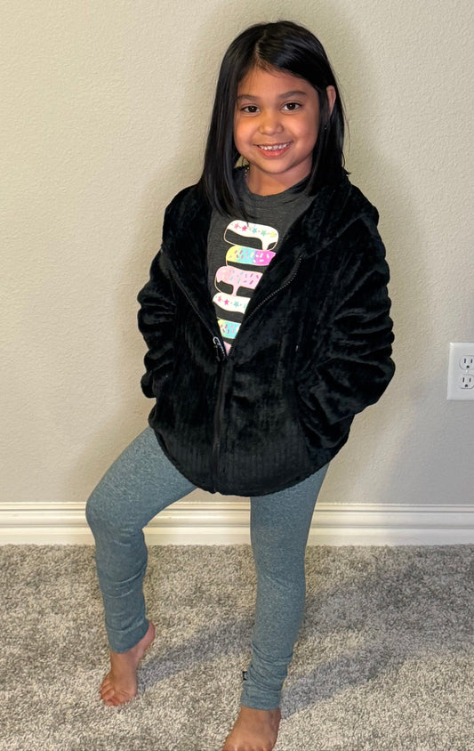VELVET FUR HOODIE JACKET - BLACK