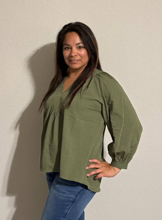 FALL FLAIR TOP - OLIVE