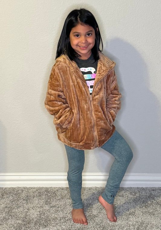 VELVET FUR HOODIE JACKET - MOCHA
