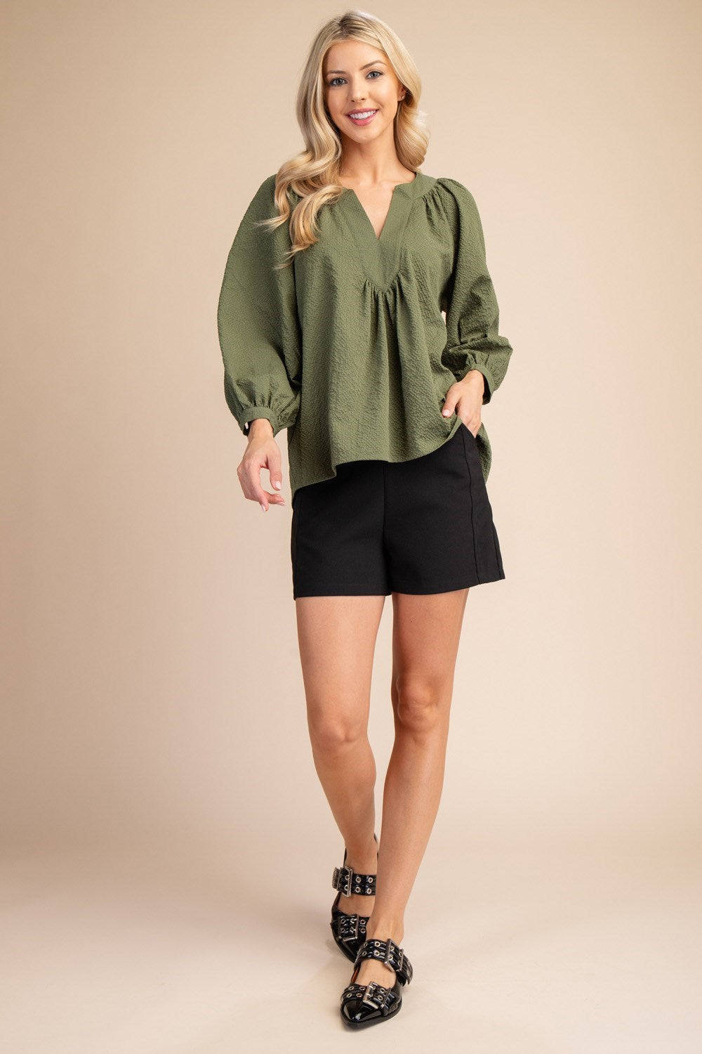 FALL FLAIR TOP - OLIVE