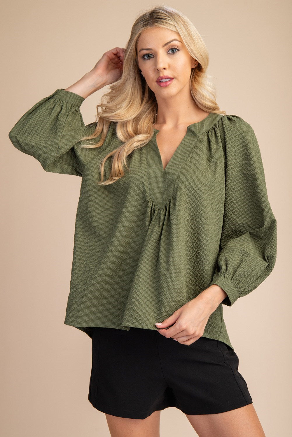 FALL FLAIR TOP - OLIVE