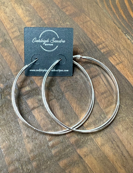 DOUBLE HOOP EARRINGS - SILVER