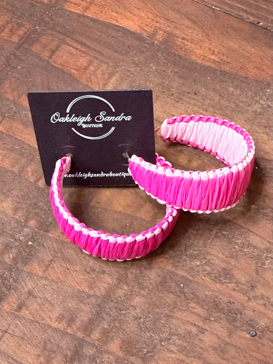 WOVEN HOOP EARRINGS - HOT PINK