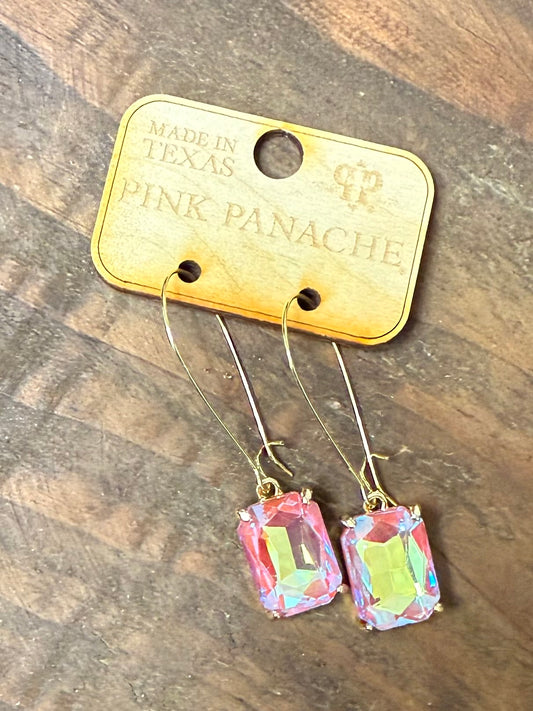 PINK CUSHION CUT DROP GOLD EARRINGS