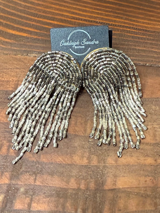 BEADED FRINGE EARRINGS - SILVER