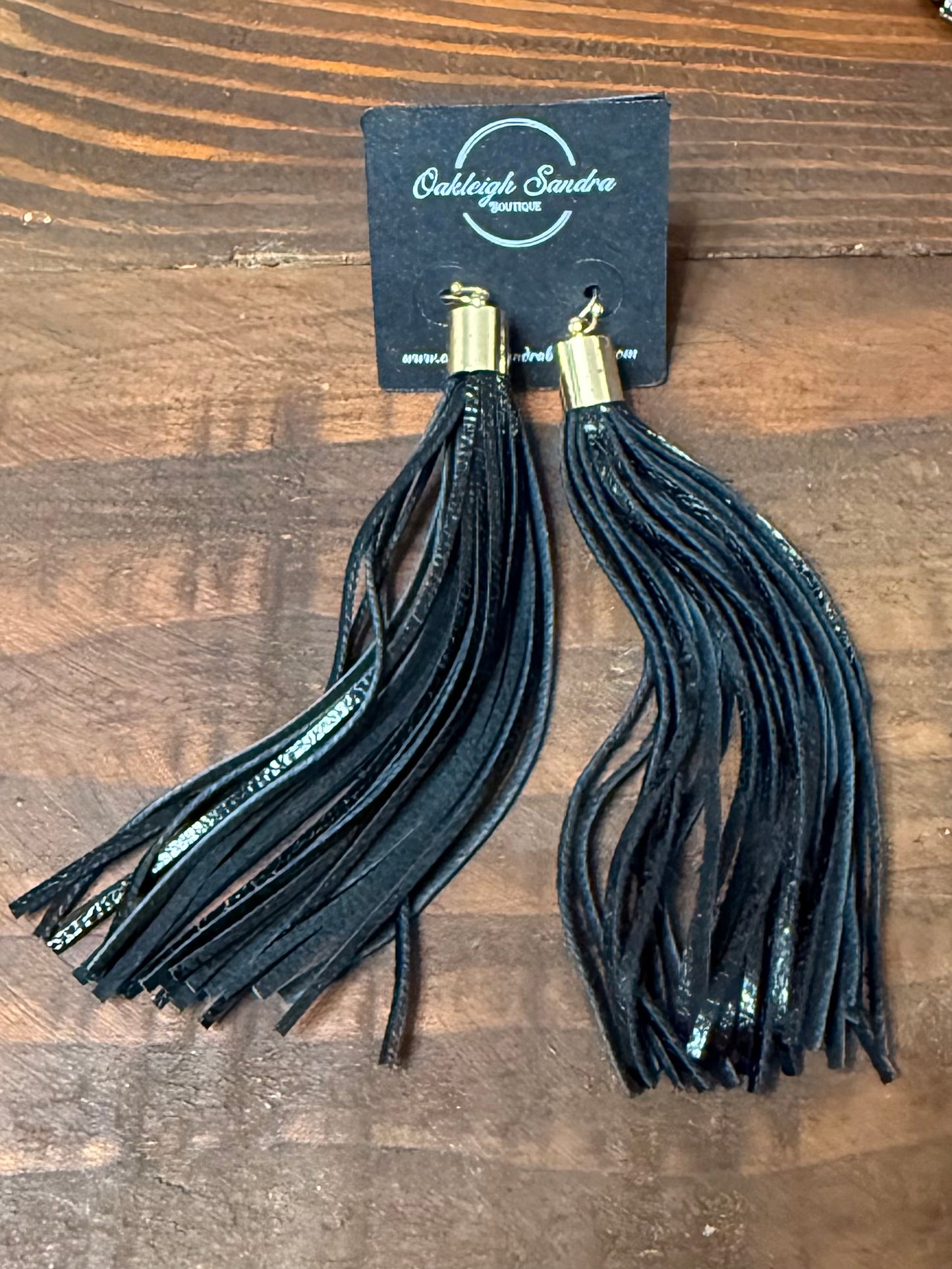 BLACK LEATHER FRINGE EARRINGS