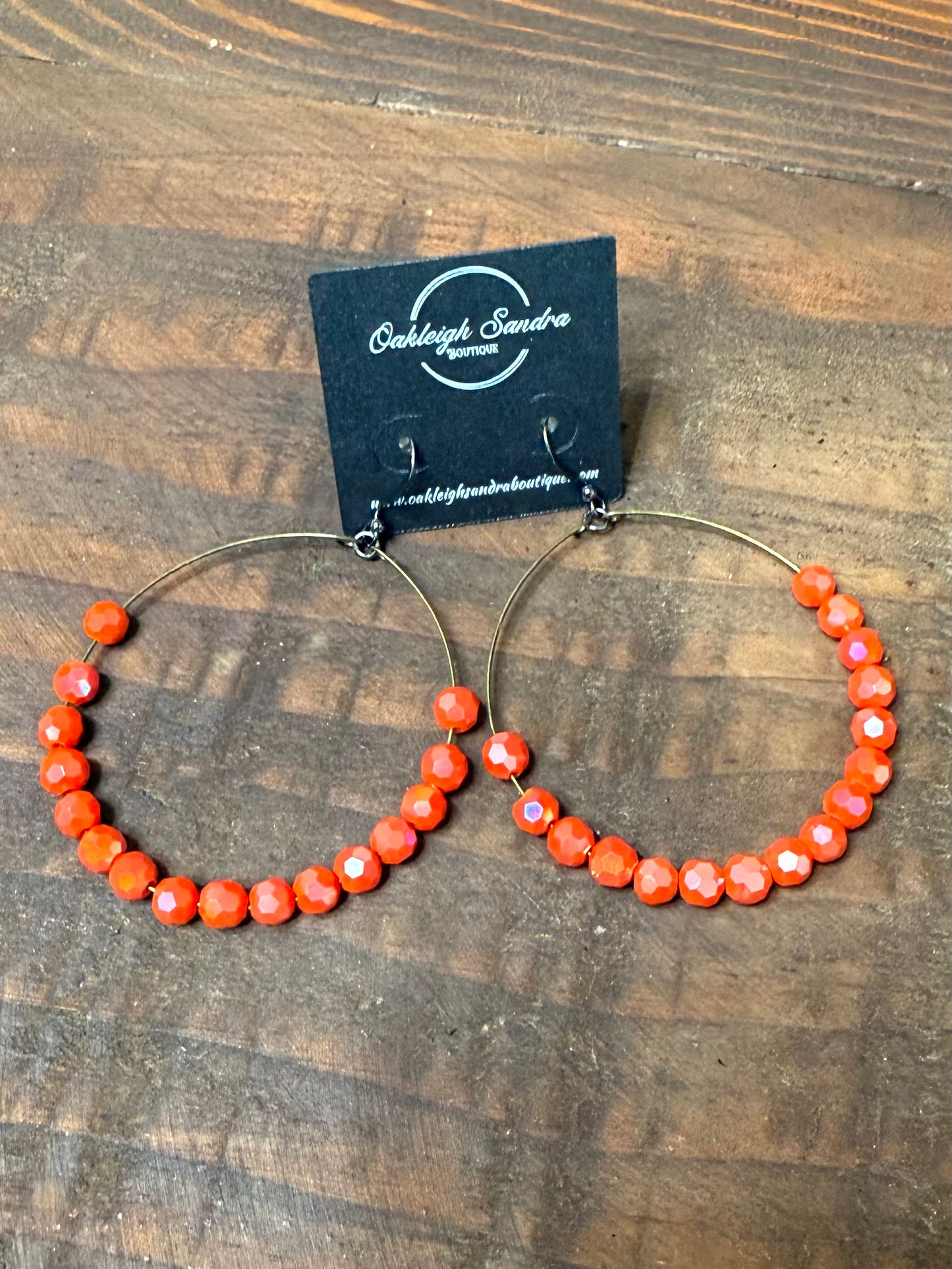 BEADED CIRCLE HOOP EARRINGS - ORANGE