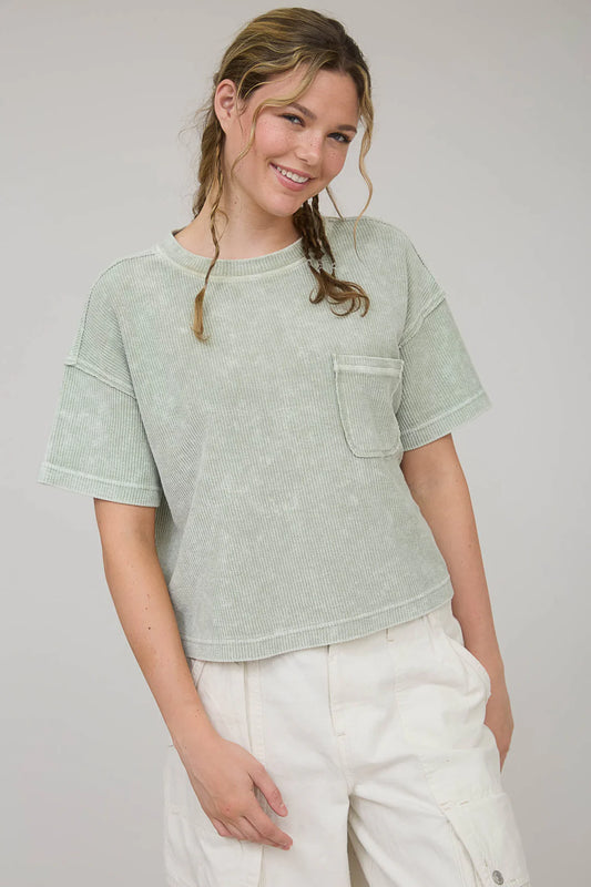 SWEET RIBBED TOP - LIGHT OLIVE
