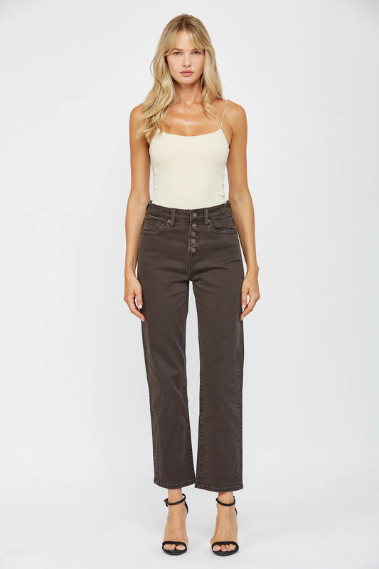 HIGH RISE STRAIGHT LEG - DARK BROWN