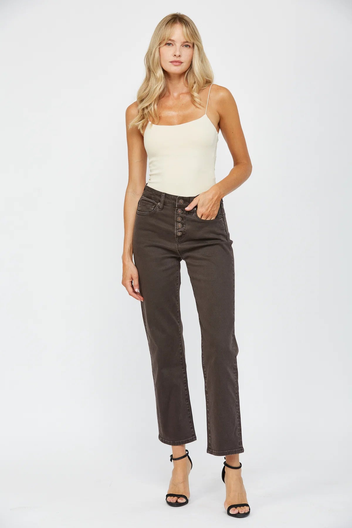 HIGH RISE STRAIGHT LEG - DARK BROWN