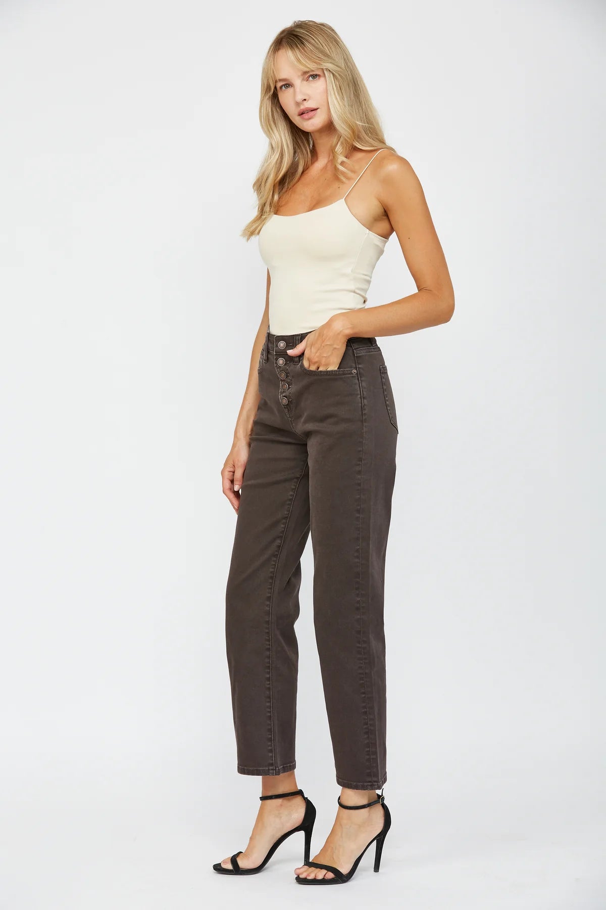 HIGH RISE STRAIGHT LEG - DARK BROWN