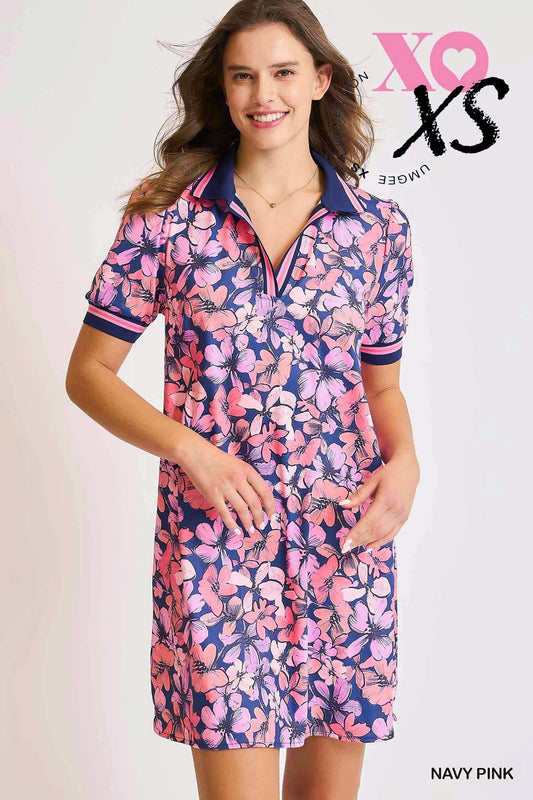 SPORTY FLORALS DRESS - NAVY/PINK